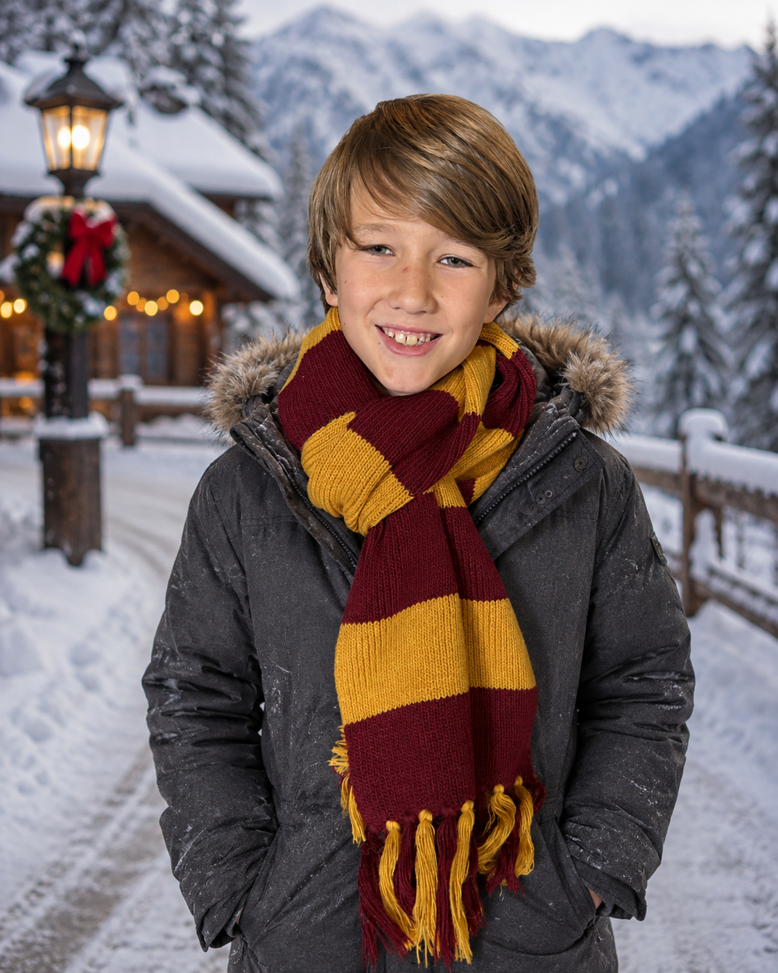100% Alpaca Burgundy & Gold Scarf