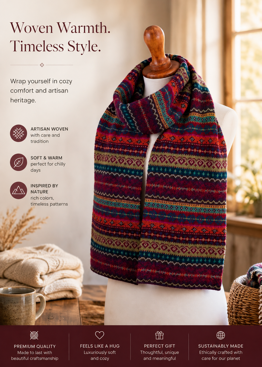 100% Alpaca Geometric Scarf